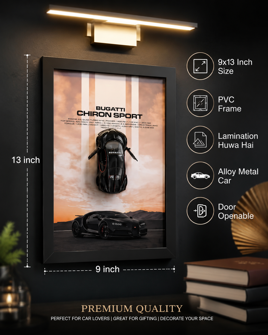 * Bugatti Chiron Sport: > 3D Bugatti Chiron Sport Wall Art – Luxury Metal Car A4 Glass Frame