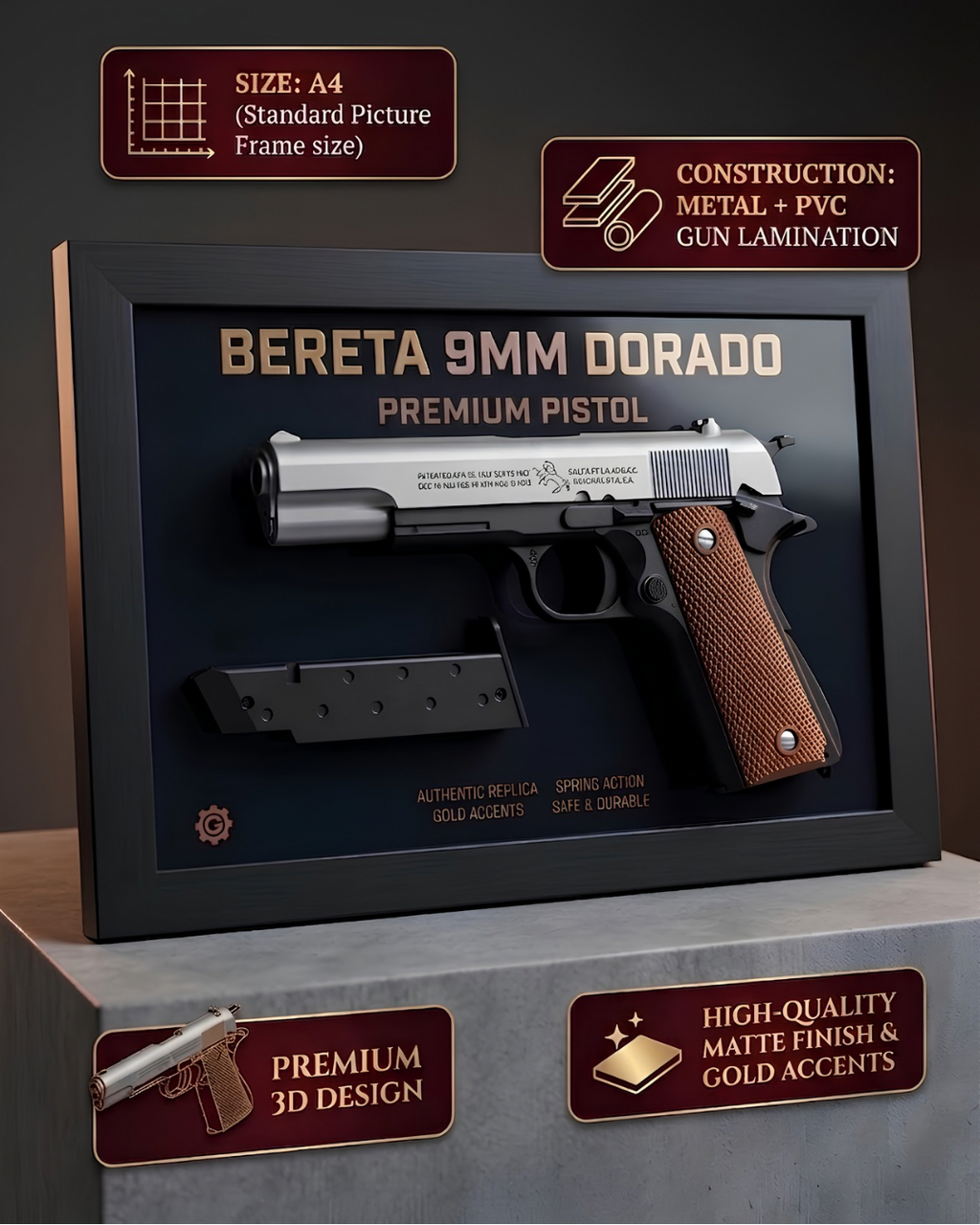 3D Frame OF Beretta 9mm Dorado Premium Pistol