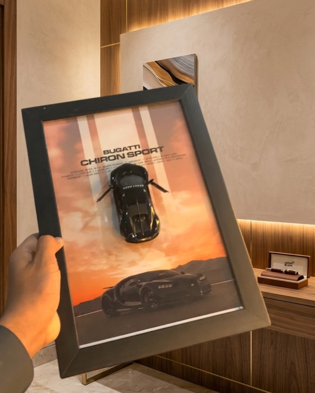 * Bugatti Chiron Sport: > 3D Bugatti Chiron Sport Wall Art – Luxury Metal Car A4 Glass Frame