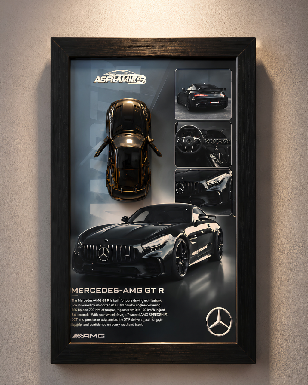 Mercedes-AMG GT R 3D Diecast Car Wall Art Frame – Premium A4 Luxury Edition