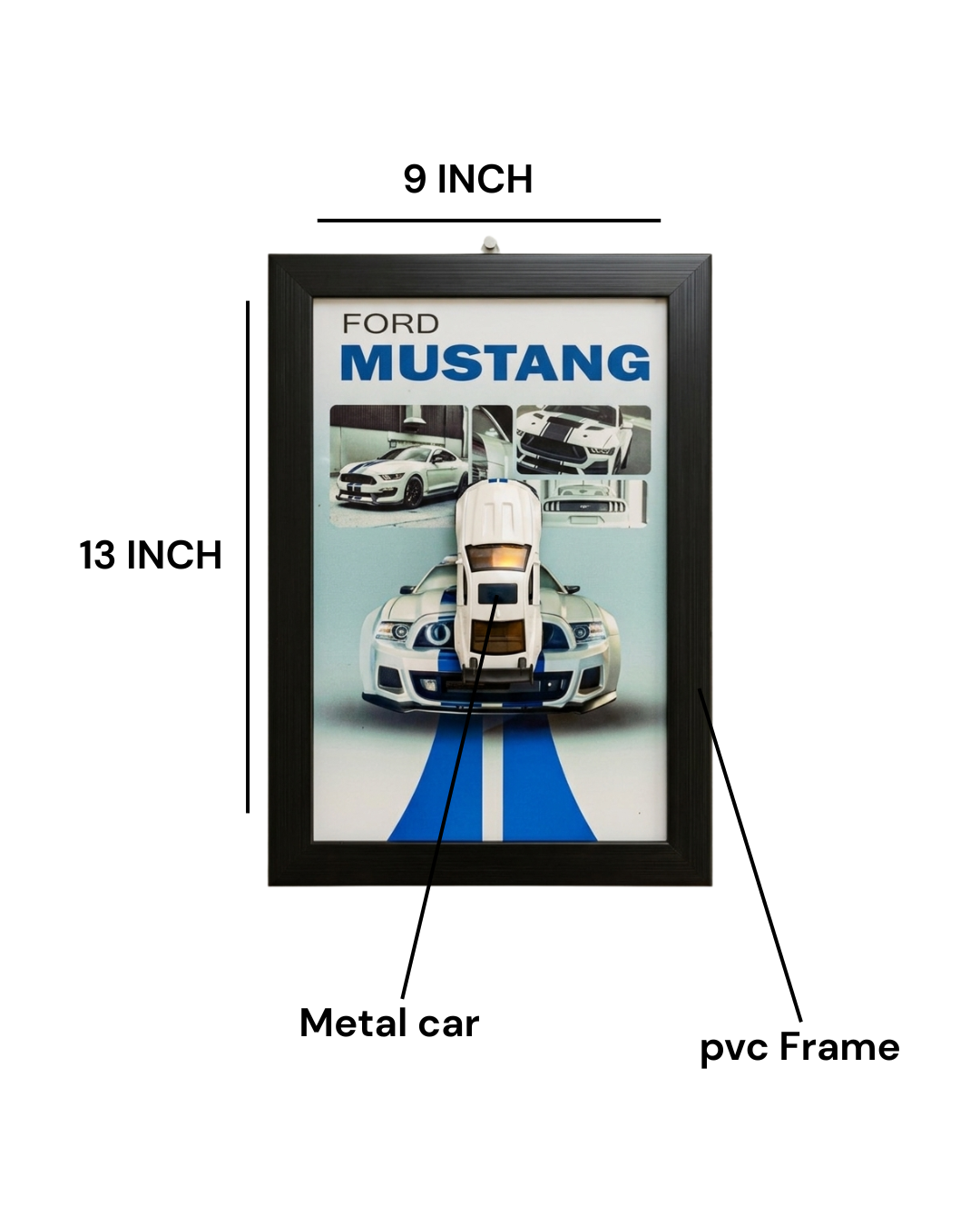 Ford Mustang: > 3D Ford Mustang Muscle Car Wall Art – Iconic Metal Car A4 Glass Frame