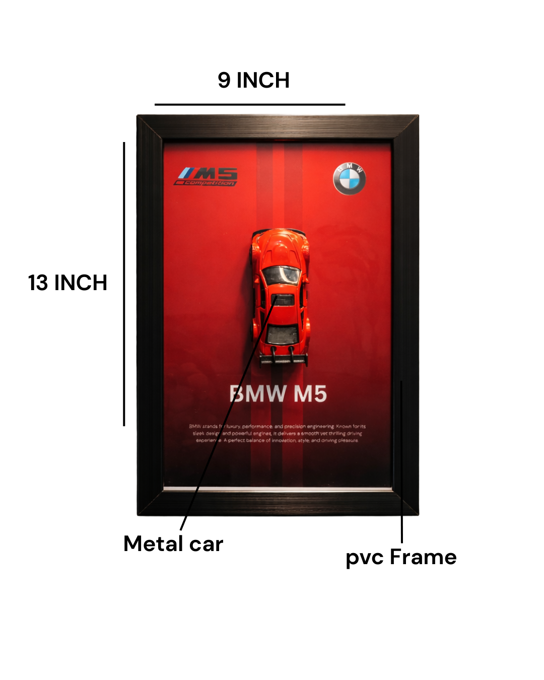 BMW M5 Competition: > 3D BMW M5 Competition Wall Art – Performance Metal Car A4 Glass Frame