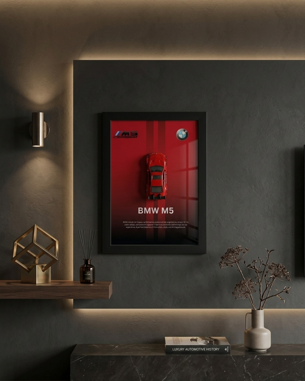 BMW M5 Competition: > 3D BMW M5 Competition Wall Art – Performance Metal Car A4 Glass Frame