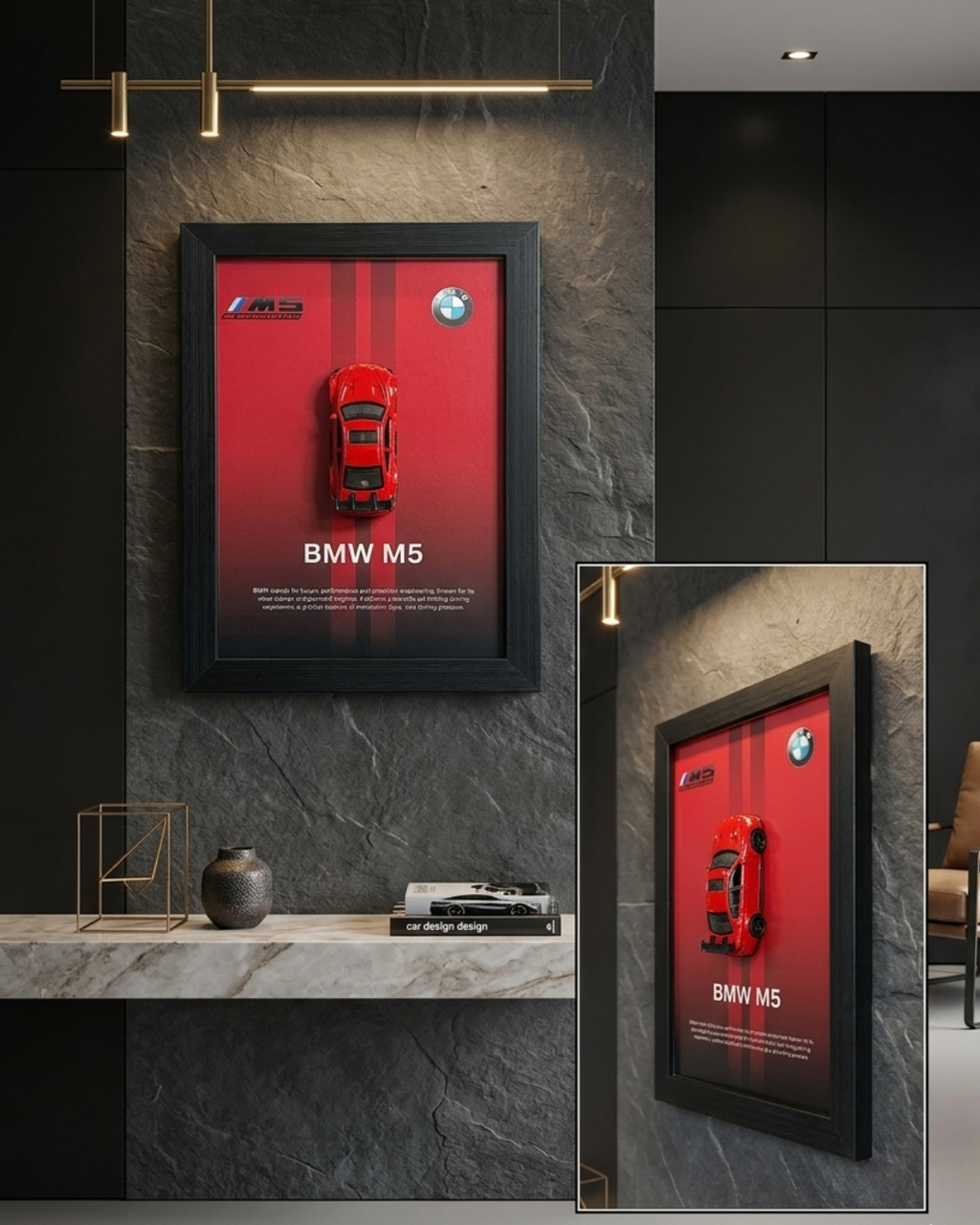 BMW M5 Competition: > 3D BMW M5 Competition Wall Art – Performance Metal Car A4 Glass Frame
