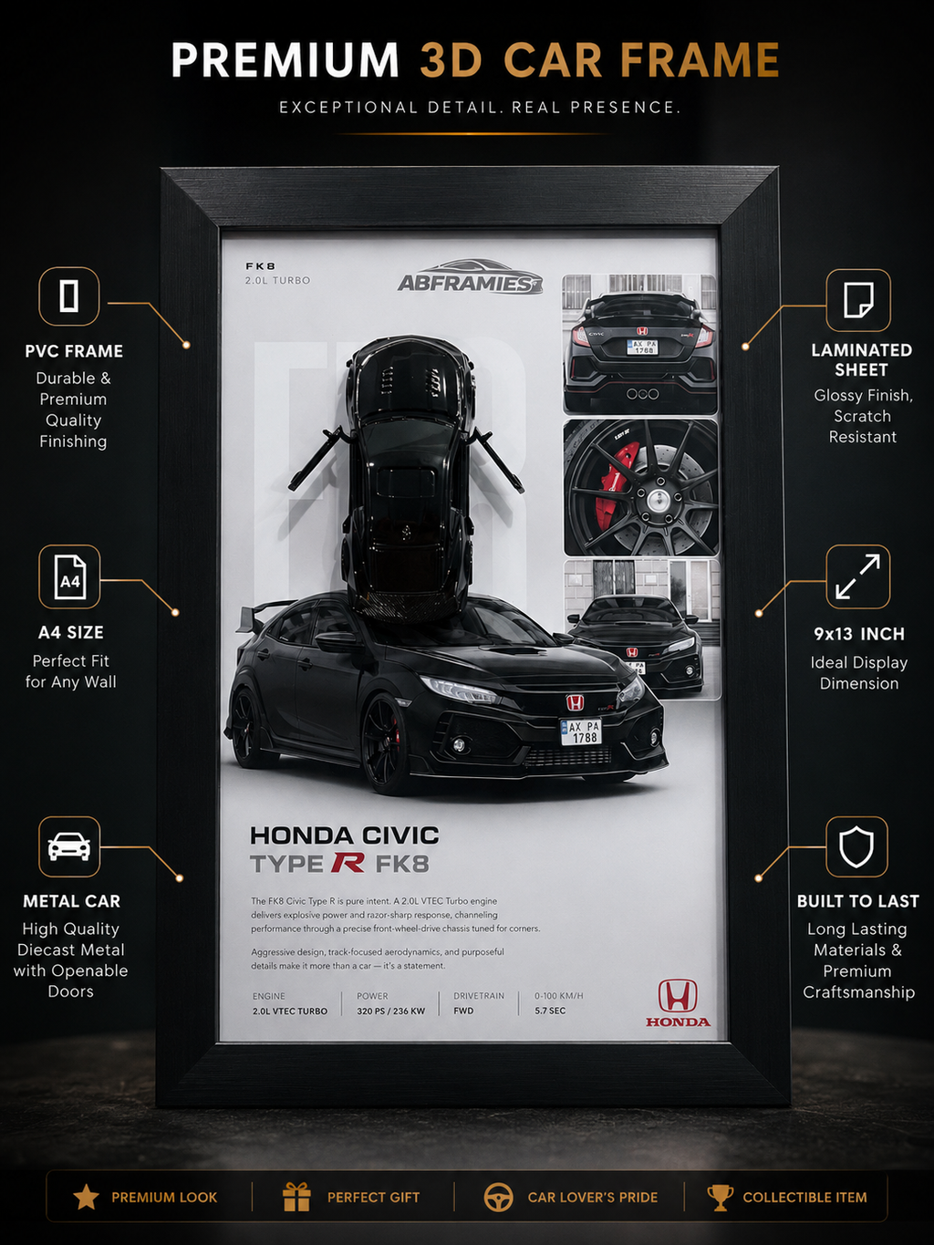 Honda Civic Type R FK8 3D Car Frame – A4 Size