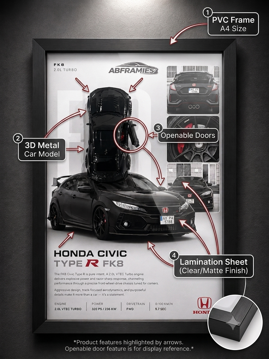 Honda Civic Type R FK8 3D Car Frame – A4 Size
