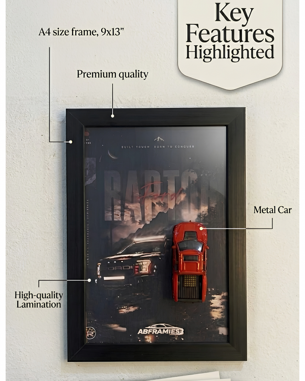 Ford Raptor F-150 3D Diecast Off-Road Car Wall Art Frame – Premium A4 Edition