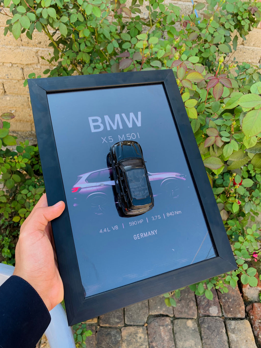 BMW X5 M50i: 3D Diecast BMW X5 M50i Wall Art – Premium Tech-Spec Frame