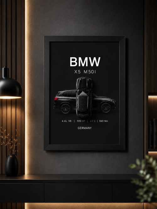 BMW X5 M50i: 3D Diecast BMW X5 M50i Wall Art – Premium Tech-Spec Frame