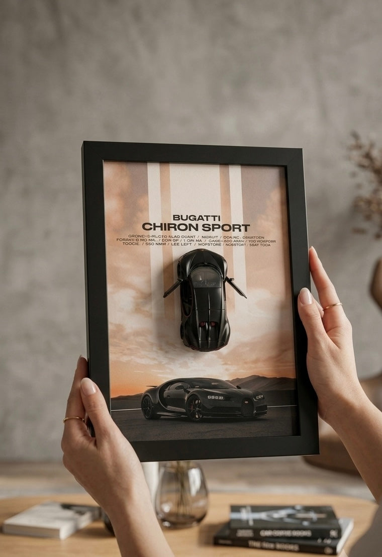 * Bugatti Chiron Sport: > 3D Bugatti Chiron Sport Wall Art – Luxury Metal Car A4 Glass Frame